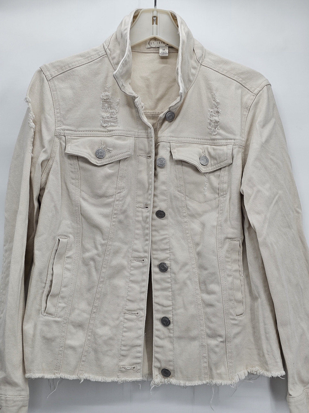Women’s Distressed Cream Denim Jacket M